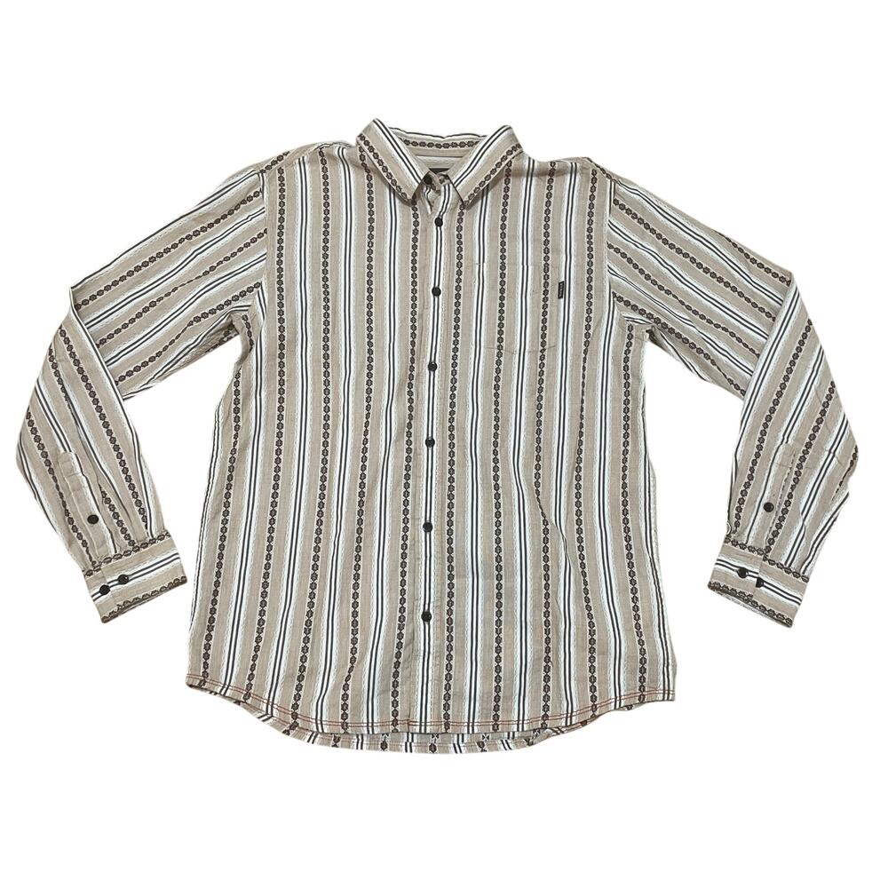 PRANA BREATHE Men's Large Tan Brown Southwest Button Up Long Sleeve Cotton Shirt